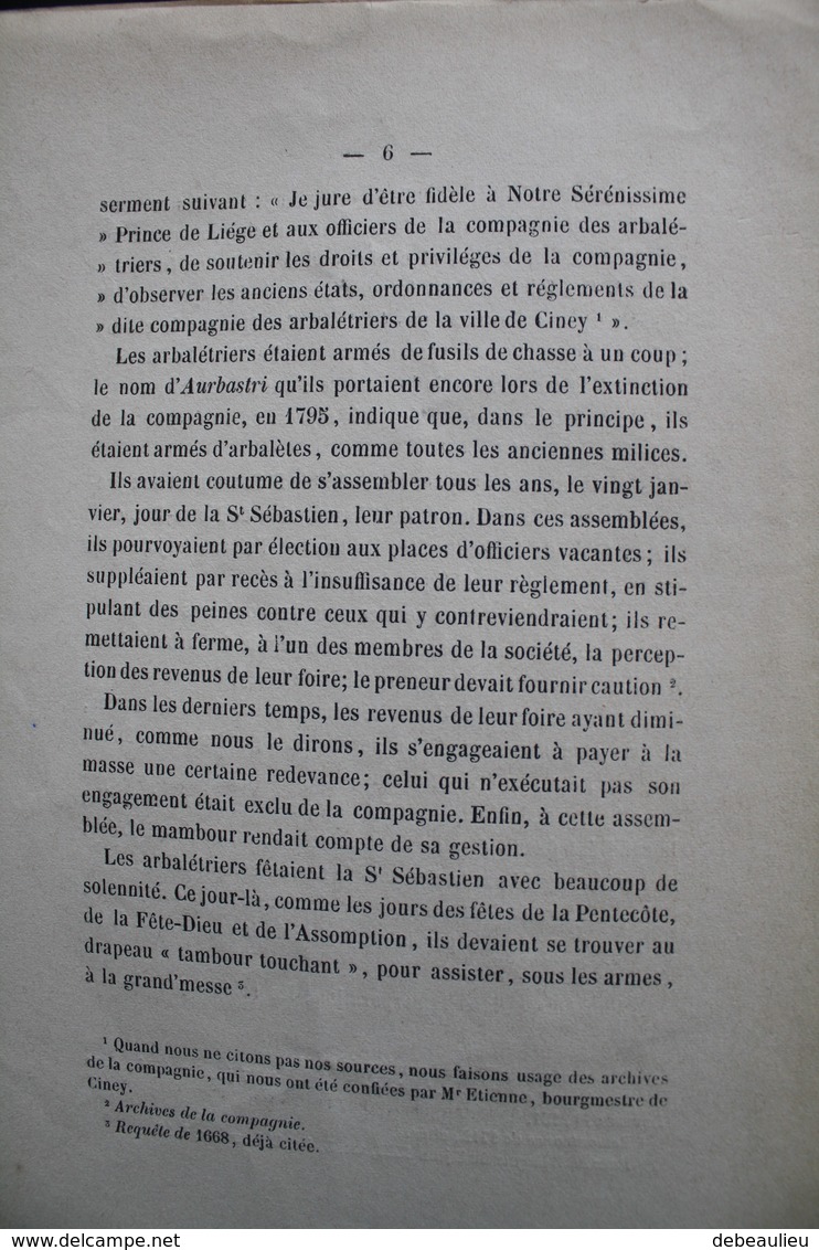Ancien Livre "Notice Sur Les Arbalétriers De Ciney" Par N. Hauzeur - Belgique