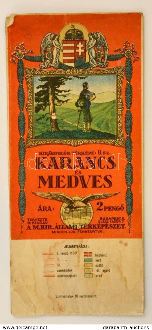 1930 Kirándulók Térképe 8.  Karancs és A Medves Térképe, 1:40000, Magyar Királyi Állami Térképészeti Intézet, 51×46 Cm - Sonstige & Ohne Zuordnung