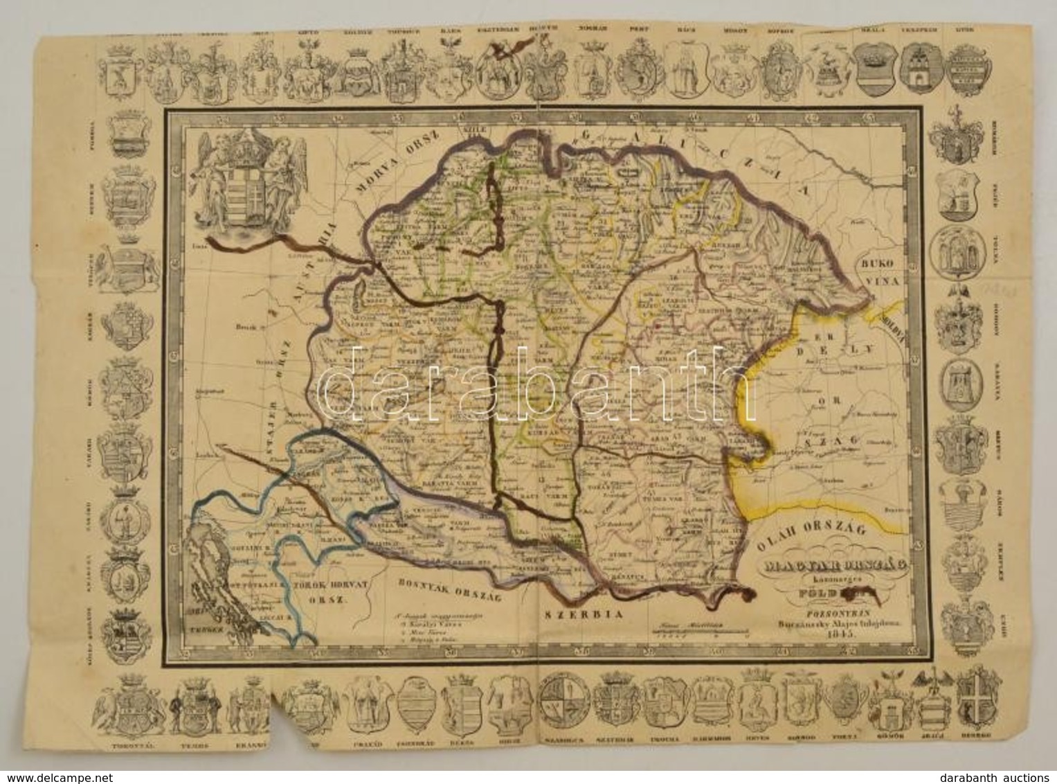 Bucsánszky 1845-ös Magyarország Térképének XIX. Sz. Végi, Fametszetes Kiadása. Berajzolt Hatávonalakkal 36x26 Cm - Other & Unclassified