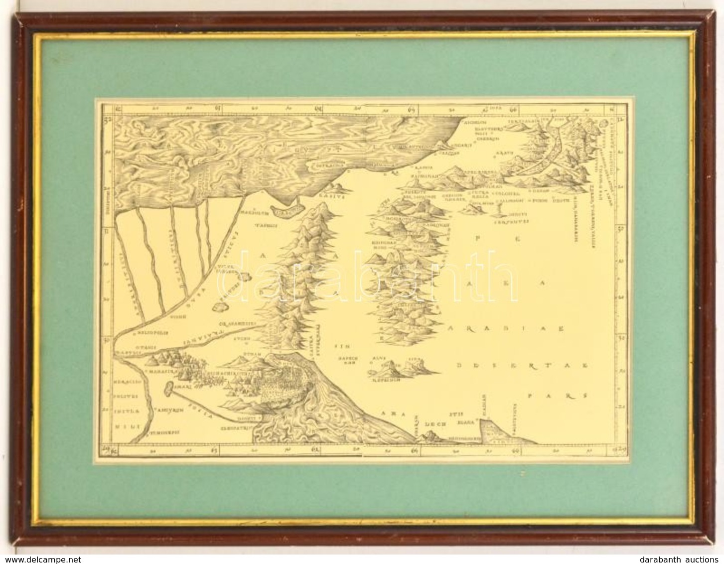Judea, A Szentföld Térképe. XVI. Sz.-i Metszet Modern Lenyomata üvegezett Keretben./ Map Of The Holy Land. 45x34 Cm - Other & Unclassified