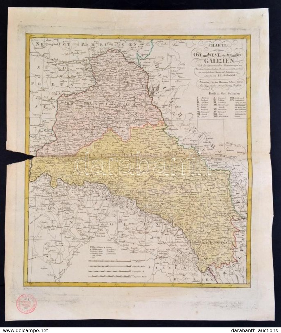 1800 Galicia Térképe. Franz L Gussefeld: Charte Von Ost- Und West- Oder Alt- Und Neu-Galizien. Nurnberg : Homann. Erben, - Sonstige & Ohne Zuordnung