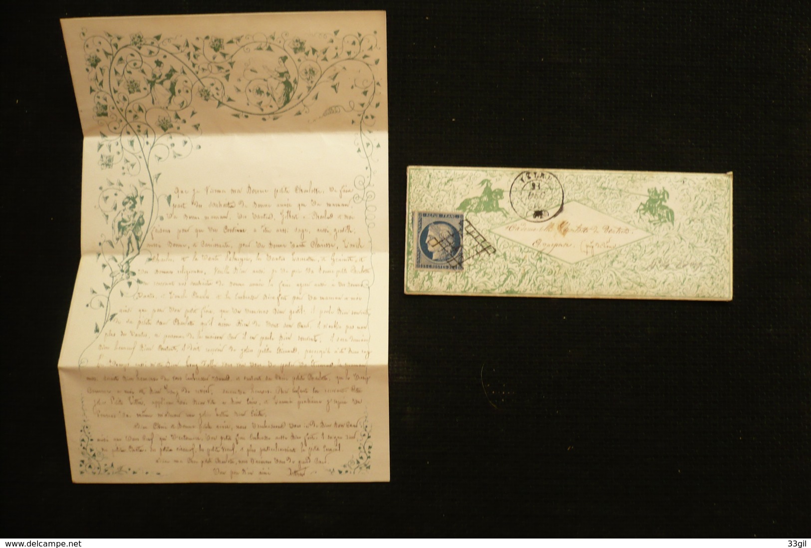 Superbe Petite Enveloppe Valentine 1850 + Correspondance 31/12/1850 Veyre Puy De Dome - 1849-1850 Cérès