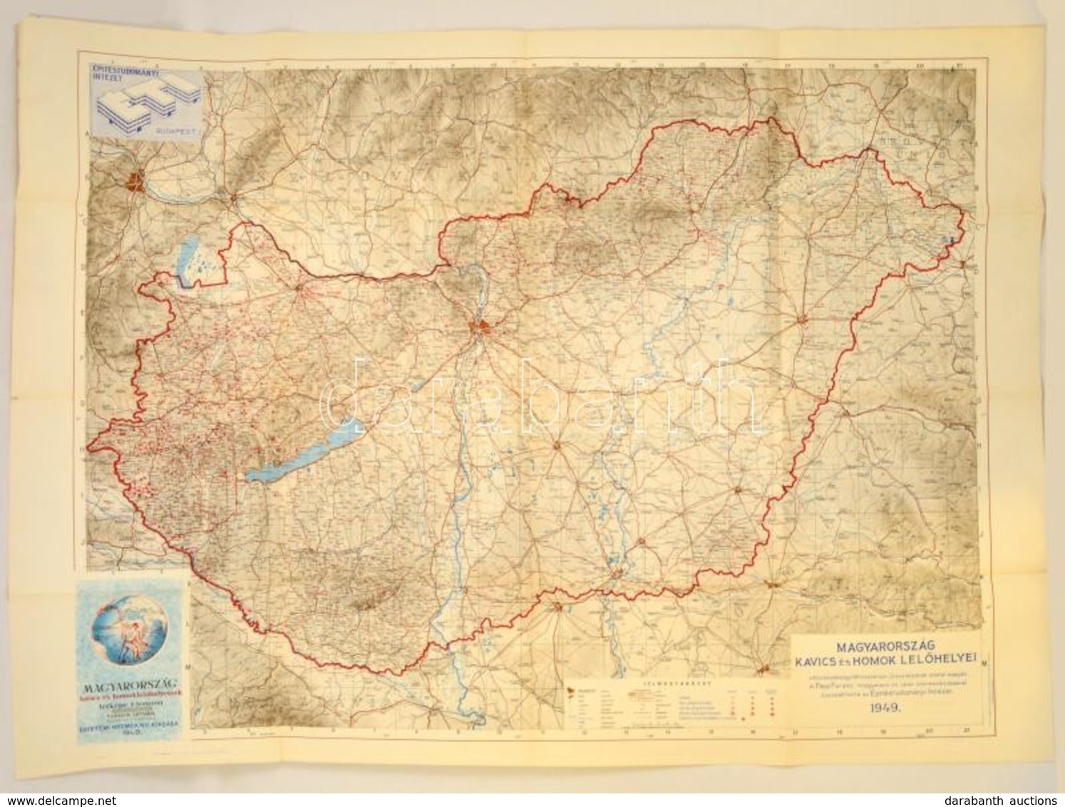 1949 Magyarország Kavics és Homoklelőhelyeinek Térképe 120×80 Cm - Other & Unclassified