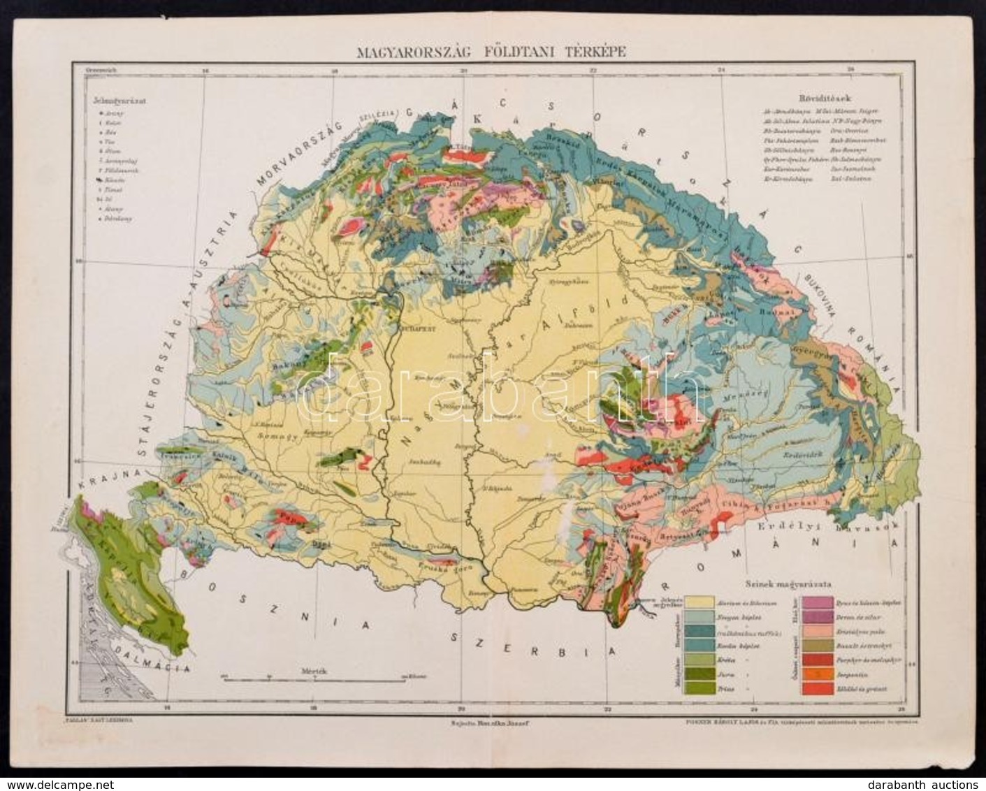 Magyarország Földtani Térképe, Pallas Nagy Lexikona Melléklete, Posner Károly Lajos és Fia 23,5×30,5 Cm - Other & Unclassified