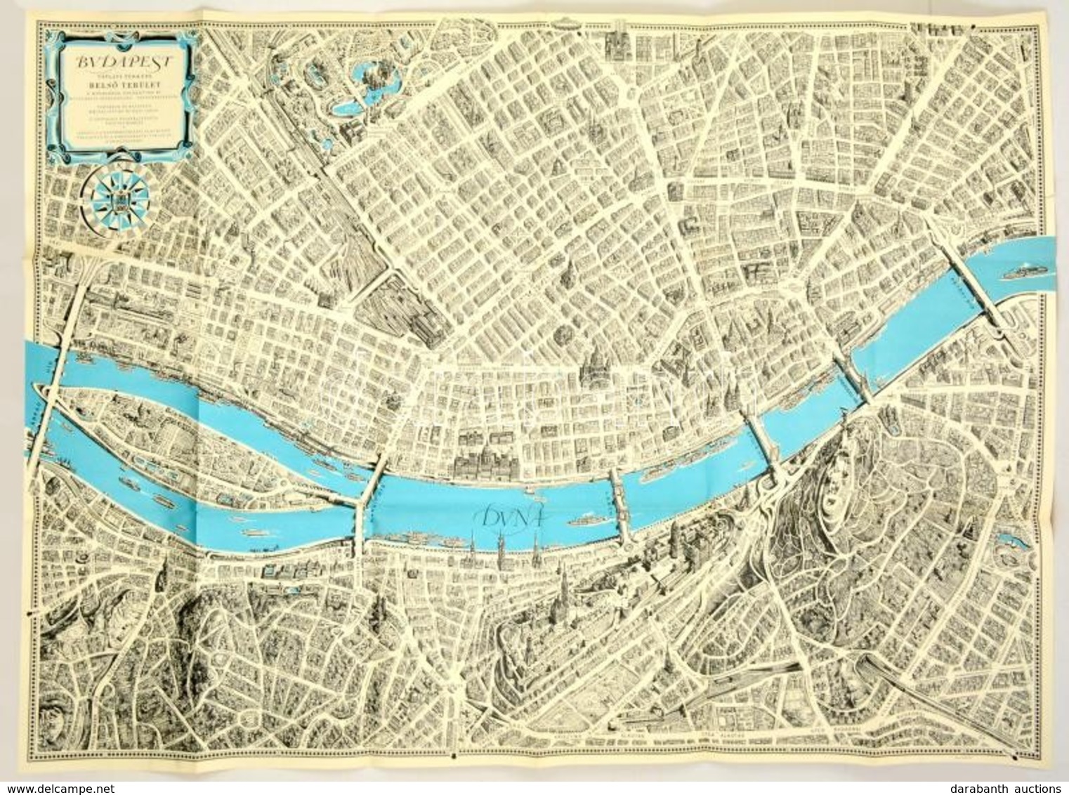 1963 Budapest Távlati Térképe, Belső Terület. A Műemlékek, Emlékművek és Kulturális Intézmények Feltüntetésével. Tervezt - Other & Unclassified