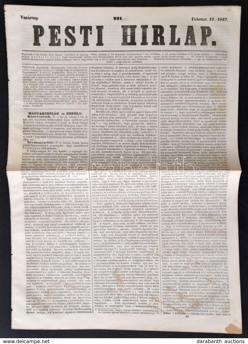 1843 Pesti Hírlap. 1843. Febr. 21., 221 Sz. Szerk.: Kossuth Lajos. Bp., Landerer Lajos, 97-104 P. Ifj. Bezerédj István V - Unclassified
