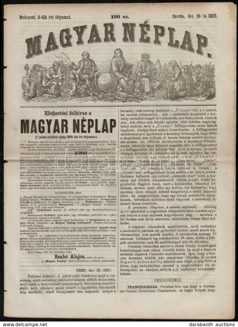 1857 Bp., Magyar Néplap. 1857. Dec.16., II. évf. 100 Sz. Szerk.: Dr. Szabó Alajos. Pest, Emich Gusztáv, 795-802 P. Az Ut - Unclassified