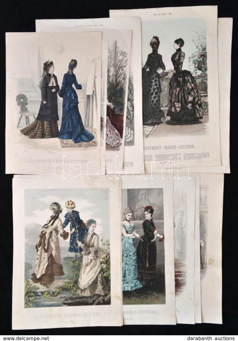 1875-1884 Illustrirte Frauen-Zeitung 12 Db Divat Illusztrációja, Színezett Fametszetek, Változó állapotban, Az Egyik Hát - Unclassified