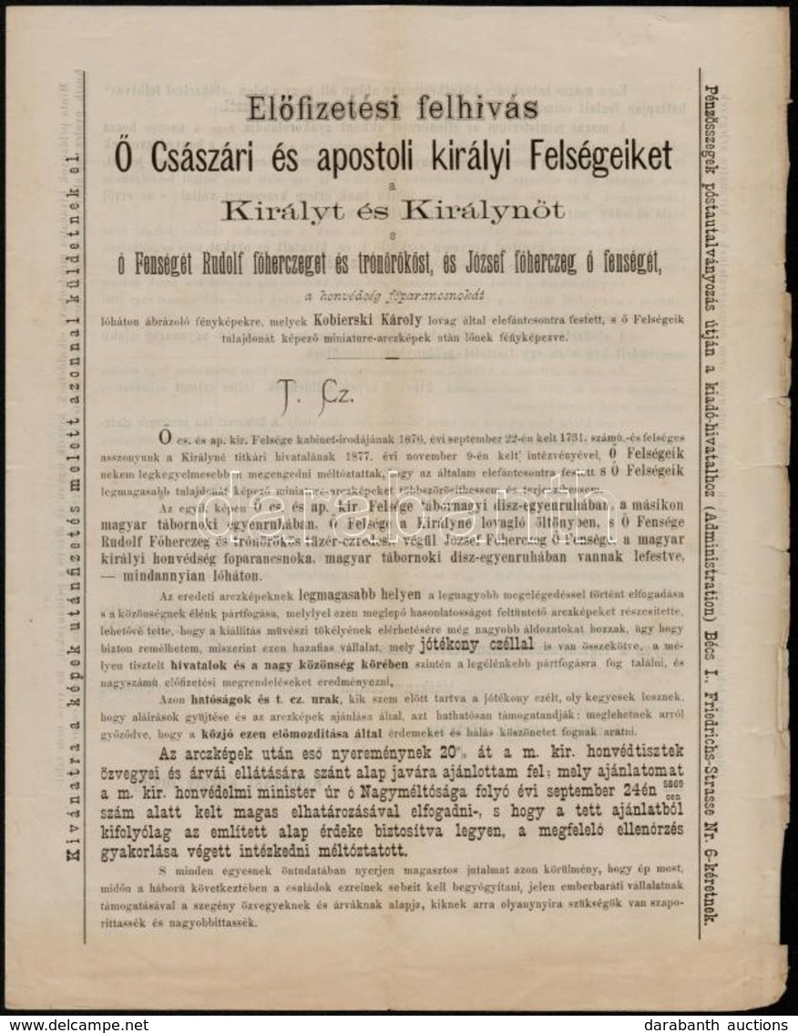 1877 Előfizetési Felhívás I. Ferenc József Császár és Király, Felesége Erzsébet Császárnő és Királynő, Fiuk Rudolf Trónö - Ohne Zuordnung