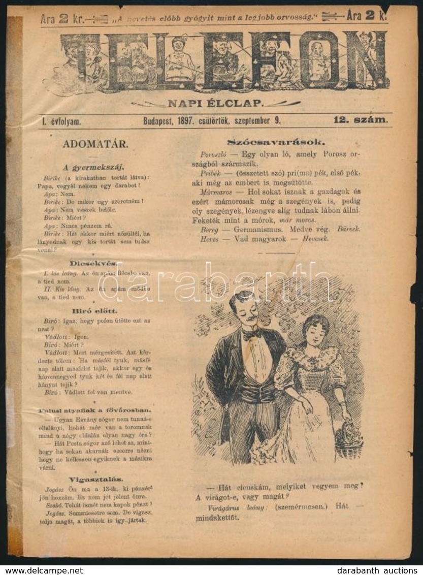 1897 Telefon Napi élclap. 1897. Szept. 9., I. évf. 12 Sz., A Lapszéleken Apró Szakadásokkal, A Gerincen Ragasztott, 4 P. - Ohne Zuordnung