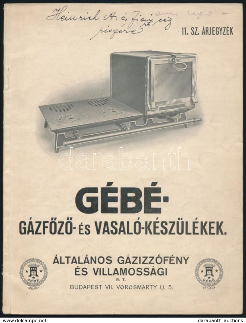 Cca 1910-1920 GÉBÉ Gázfőző- és Vasaló Készülékek Képekkel Illusztrált Katalógusa, 40p - Ohne Zuordnung