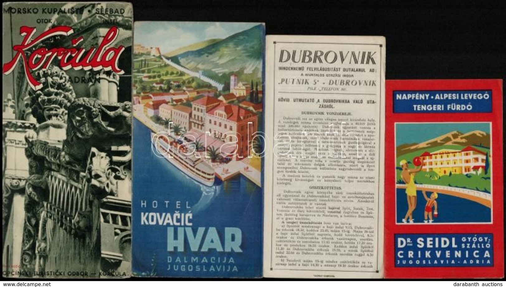 Cca 1930-1940 Utazási Prospektusok (Crikvenica, Dubrovnik, Korcula, Hvar), 4 Db - Ohne Zuordnung