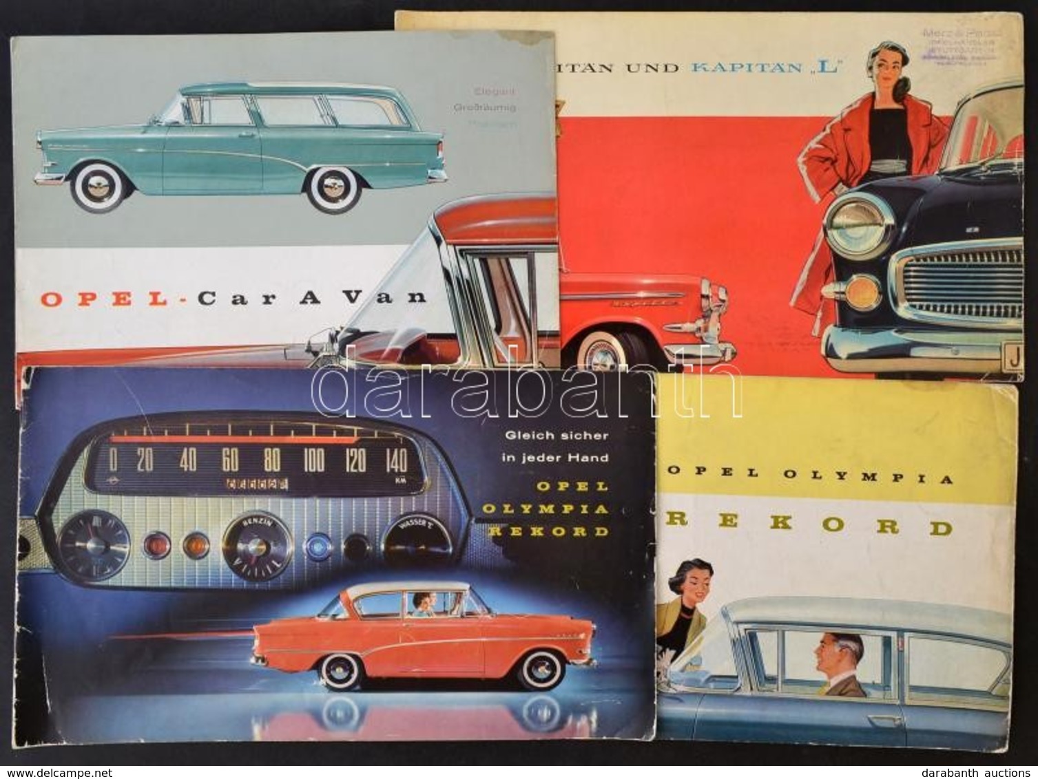 Cca 1950-1960 4 Db Autó Katalógus, Prospektus, Közte Opel Caravan, Opel Kapitan Und Kapitan L, 2 Db Opel Olympia Rekord, - Ohne Zuordnung