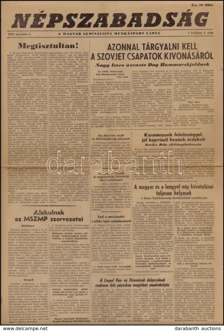 1956 Népszabadság. I. évf. 2 Sz., 1956. Nov. 3. Kis Szakadásokkal. - Unclassified