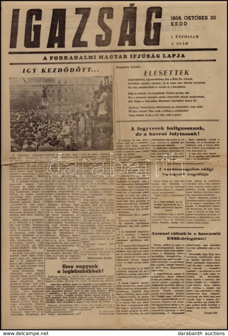 1956 Igazság. A Forradalmi Magyar Ifjúság Lapja. 1956. Október. 30. I. évf. 3. Sz. - Unclassified