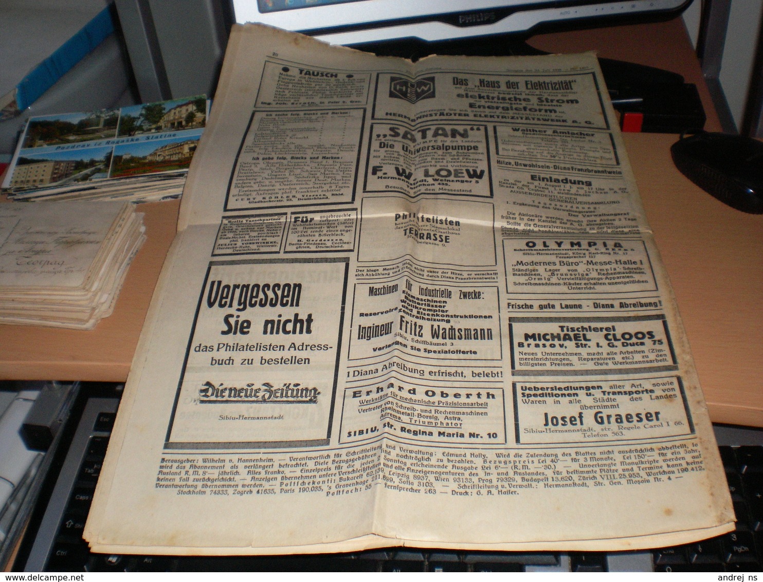 Newspaper  Stamps Romania 50 Bani Posta 1938 Die Neue Zeitung  Sibiu  Hermannstadt - Covers & Documents