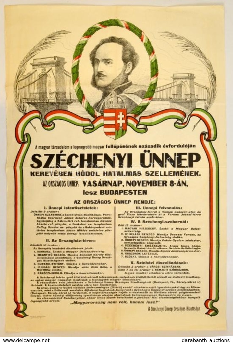 1925 Budapest, Széchenyi ünnep Plakát, Széchenyi Ünnep Országos Bizottsága, Budapest Székesfőváros Házinyomdája, Hajtásn - Sonstige & Ohne Zuordnung