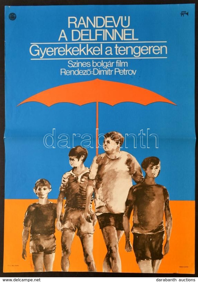 1973 Gyárfás Gábor (1946-): Randevú A Delfinnel, Bolgár Film Plakát, Hajtott, 57x40 Cm - Other & Unclassified