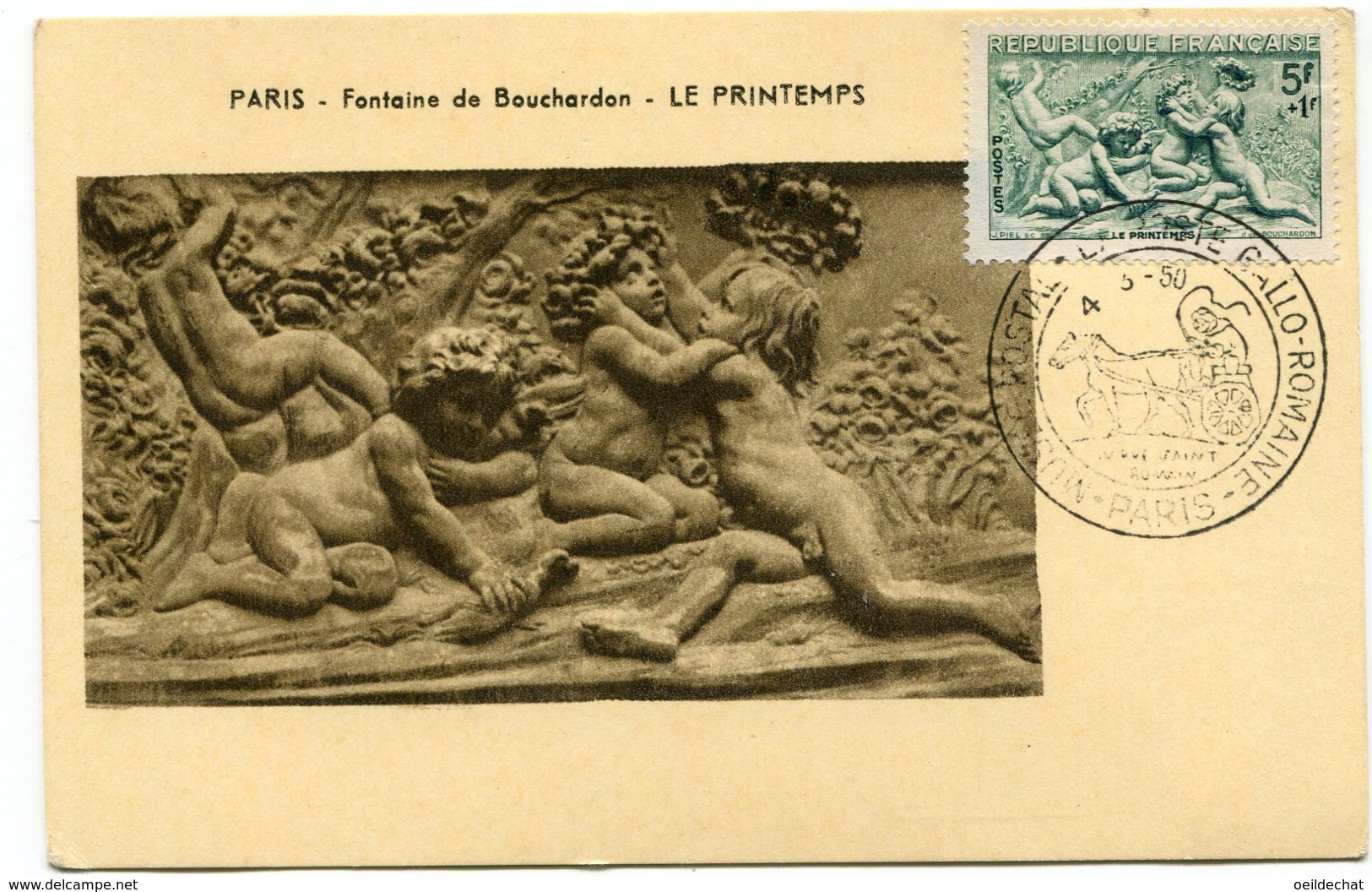 10212  FRANCE  N° 859 Le Printemps Par Bouchardon OSI  La Poste Gallo-Romaine   Du 4.3.50  TB - 1950-1959