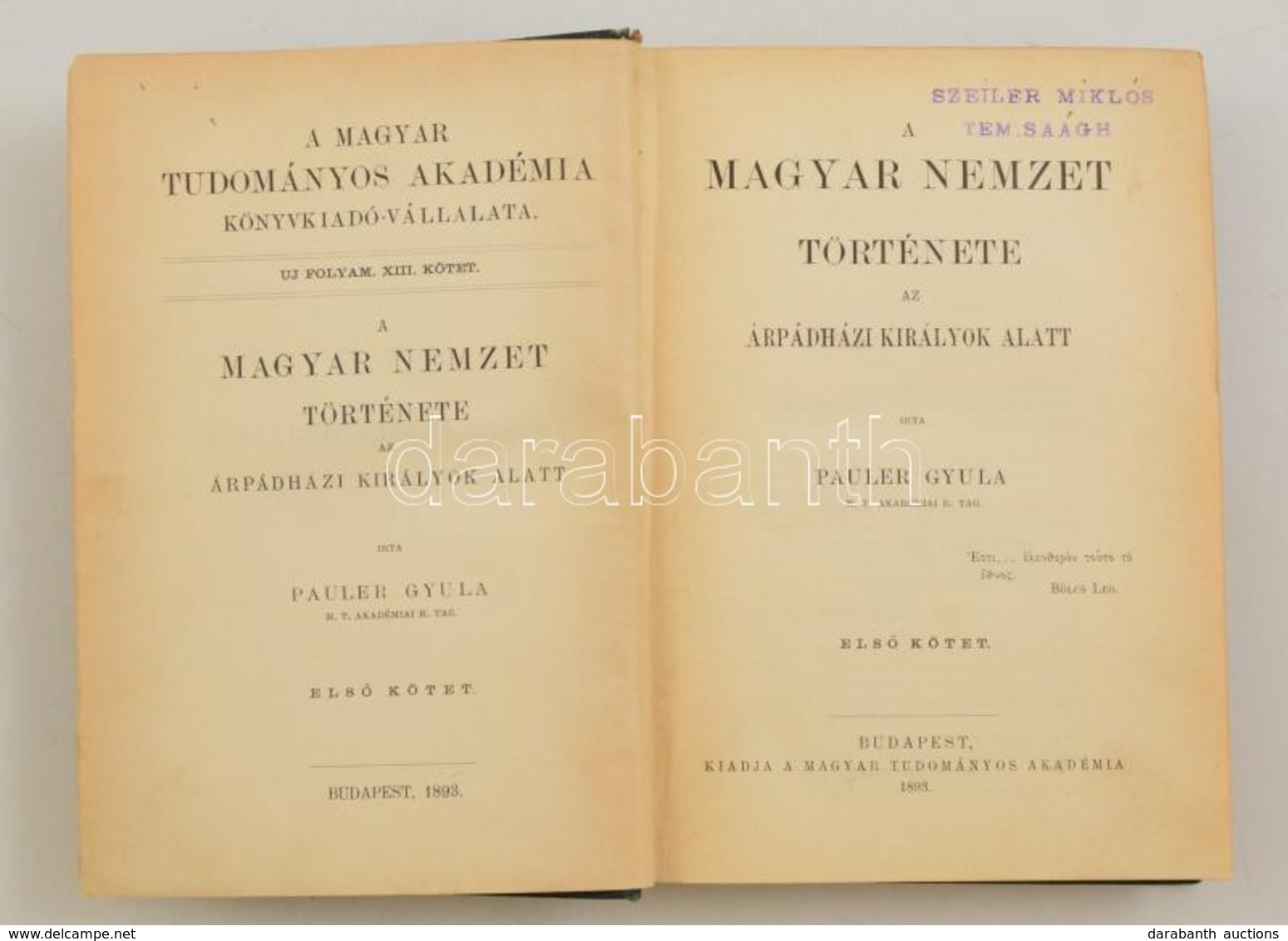 Pauler Gyula: Magyar Nemzet Története Az Árpád Házi Királyok Alatt. I. Bp., 1893 MTA. 667p. - Ohne Zuordnung