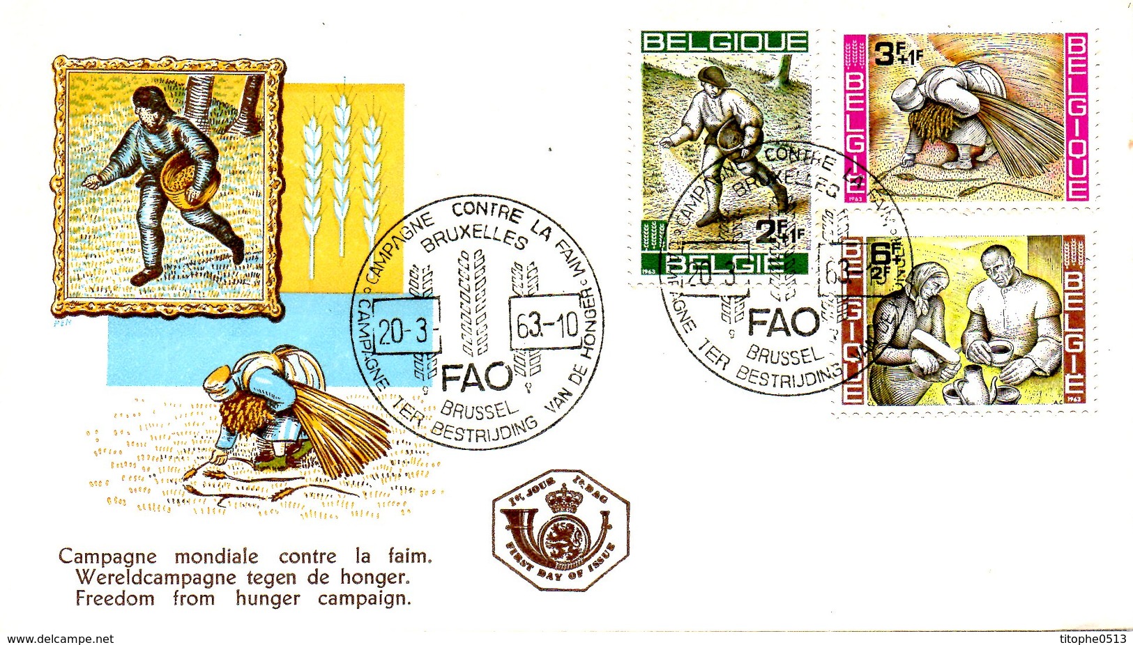 BELGIQUE. N°1243-5 De 1963 Sur Enveloppe 1er Jour. Campagne Mondiale Contre La Faim. - Contro La Fame