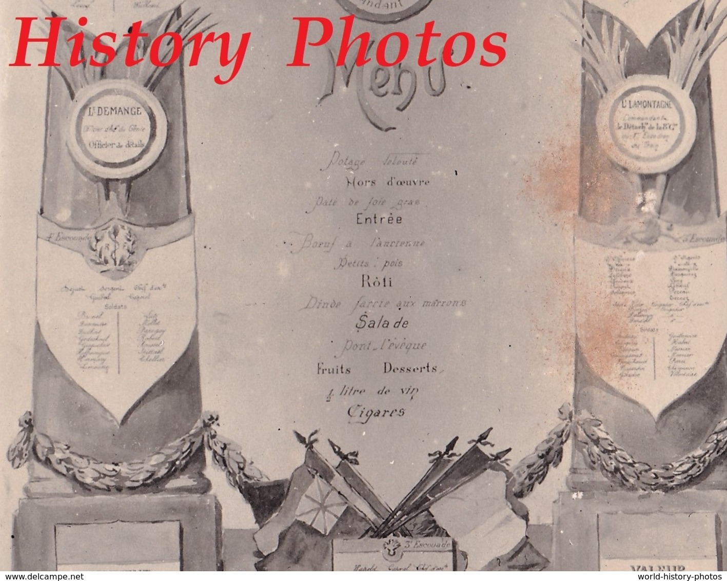 CPA Photo - Menu Aquarellé Du Noel 1915 Au QG Du 1er C.A. - Lt Demange , Lamontagne - Officier Moigno - Weltkrieg 1914-18