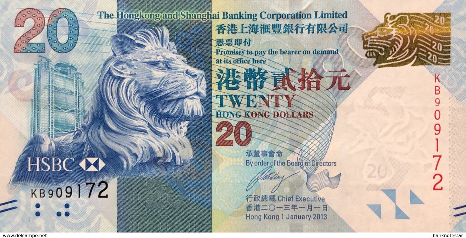 Hong Kong 20 Dollars, P-212c (1.1.2013) - UNC - Hongkong