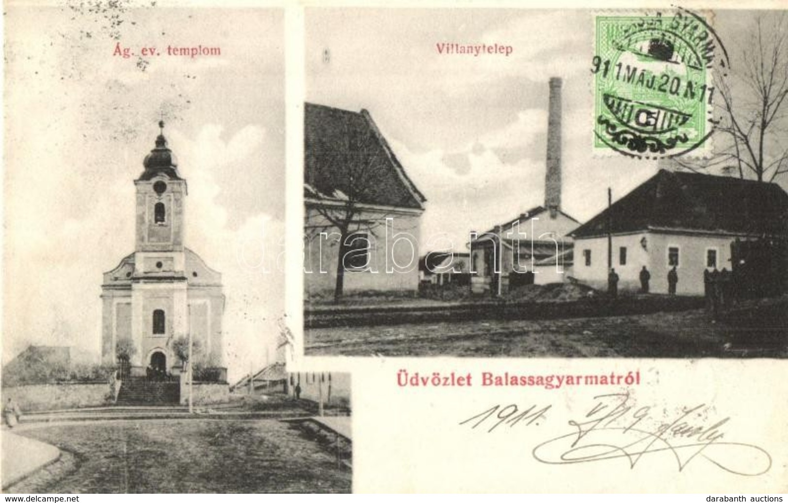 T2 1911 Balassagyarmat, Villanytelep, Ágostai Evangélikus Templom. TCV Card - Ohne Zuordnung