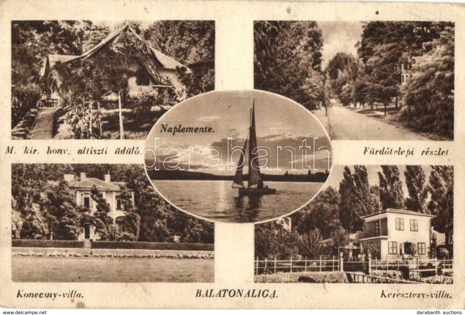 T2/T3 Balatonaliga (Balatonvilágos), M. Kir. Honvéd Altiszti üdülő, Fürdőtelep, Naplemente, Konecsny Villa, Keresztesy V - Ohne Zuordnung