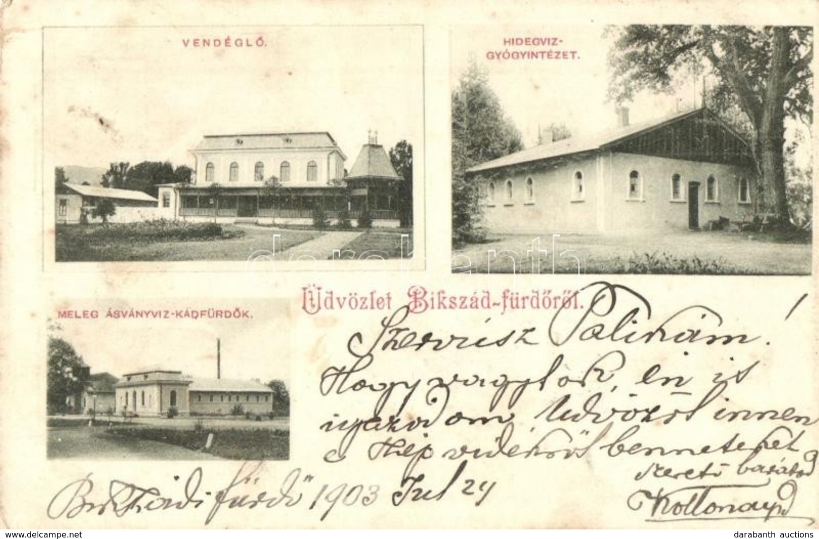 T2/T3 1903 Bikszád-fürdő, Baile Bixad; Vendéglő, Hideg Vízgyógyintézet, Meleg ásványvíz Kádfürdők / Spas, Restaurant  (E - Unclassified