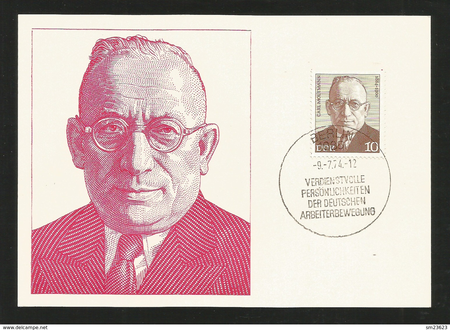 DDR 1974  Mi.Nr. 1917 , Carl Moltmann - Persönlichkeiten Der Deutschen Arbeiterbewegung - Maximum Karte - 9.-7.74 - Maximumkarten (MC)