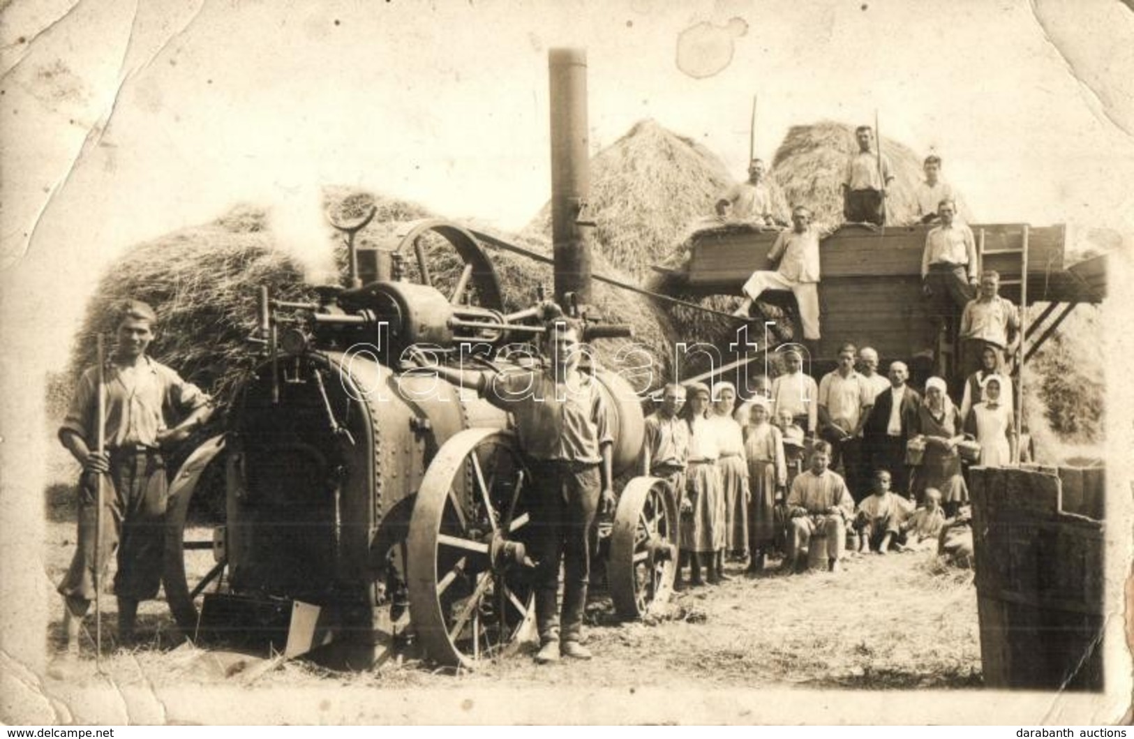 * T3 1940 Mezőszakadát, Sacadat; Cséplőgép A Cséplőbandával, Munkások, Folklór, Gőzgép / Steam Treshing Machine With Wor - Unclassified