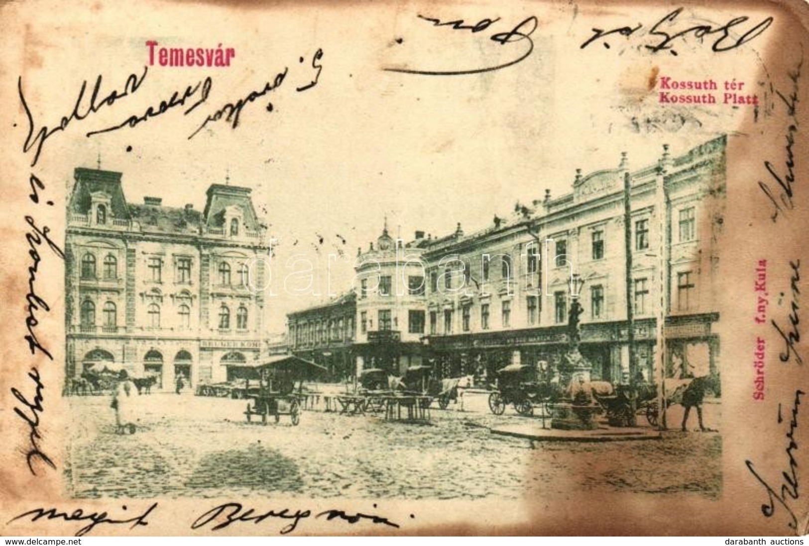 T3 Temesvár, Kossuth Tér, Adler Ignácz és Bruder üzletei / Square, Shops (fl) - Unclassified
