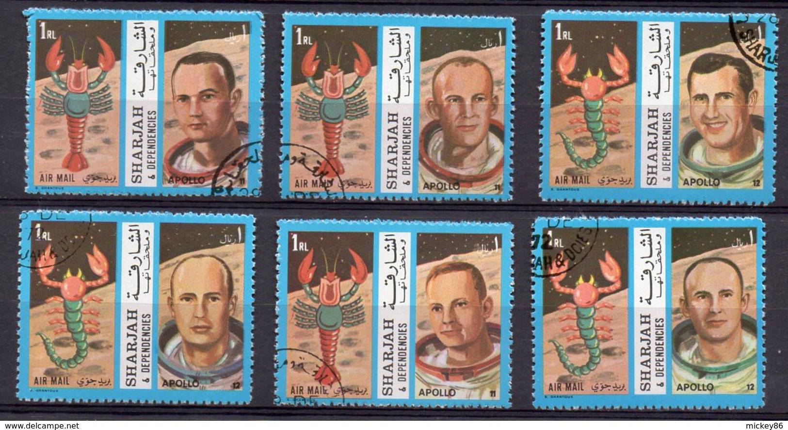 ESPACE  --  Lot De 6 Timbres --  Apollo 11 Et 12 - Asia