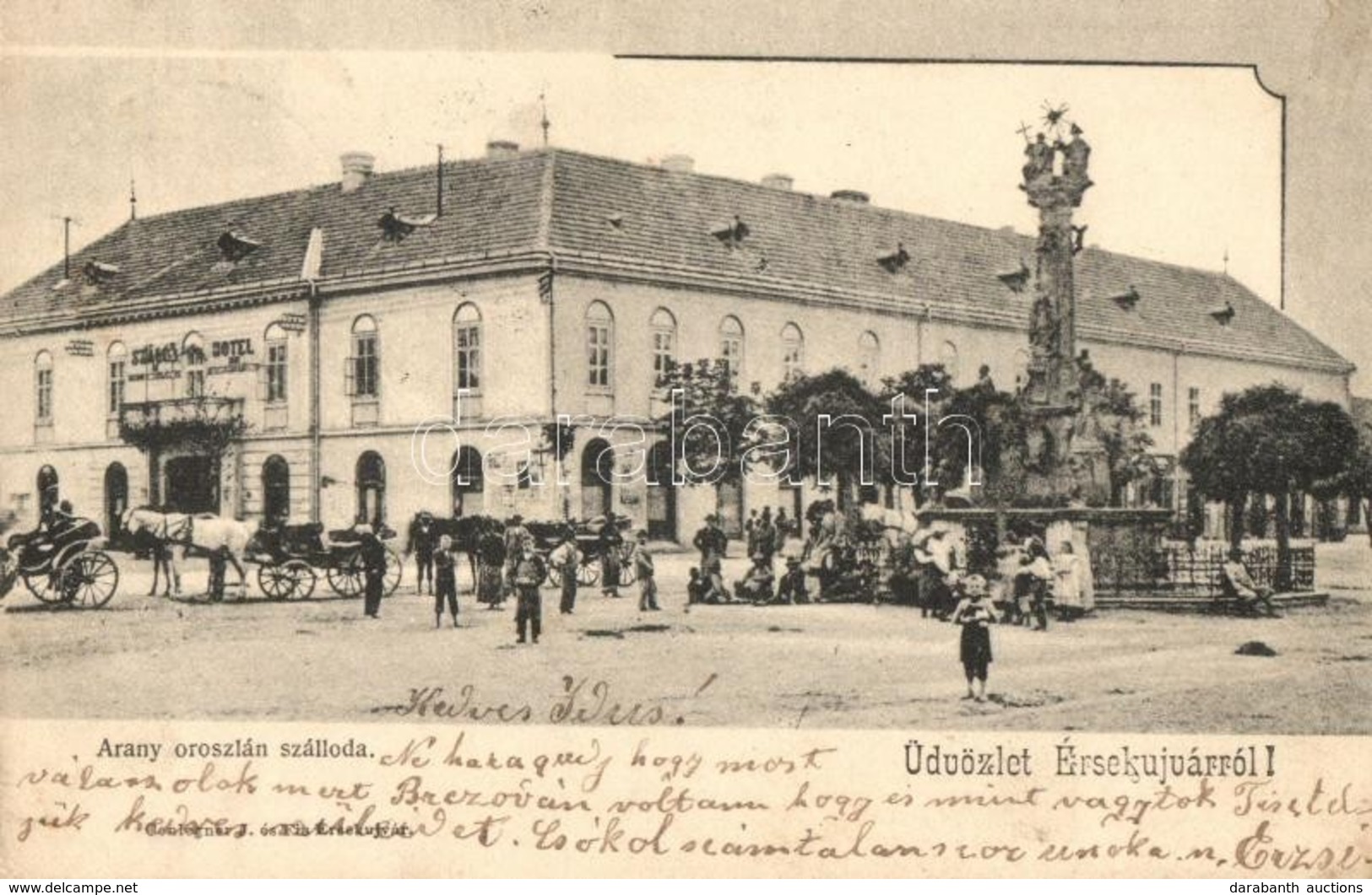 T2 Érsekújvár, Nové Zámky; Arany Oroszlán Szálloda, Szentháromság Szobor / Hotel, Monument - Unclassified