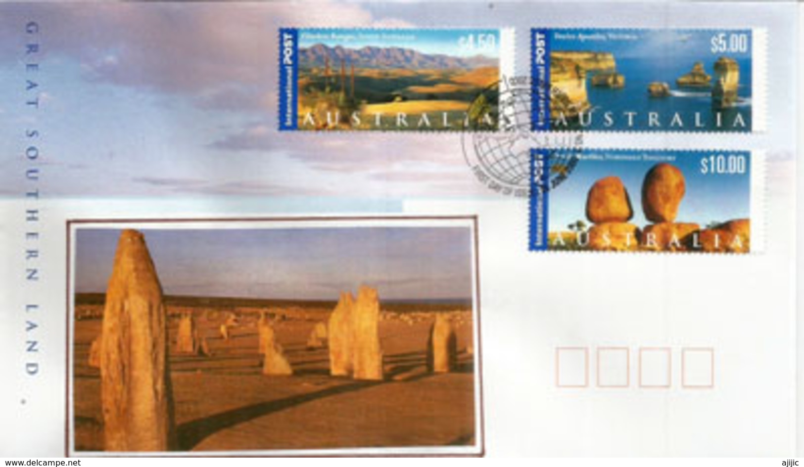 Patrimoine Touristique De L'Australie (Devils Marble,les 12 Apôtres,Flinders Ranges) Hautes Faciales $10,$5,$ 4,50.FDC - Premiers Jours (FDC)