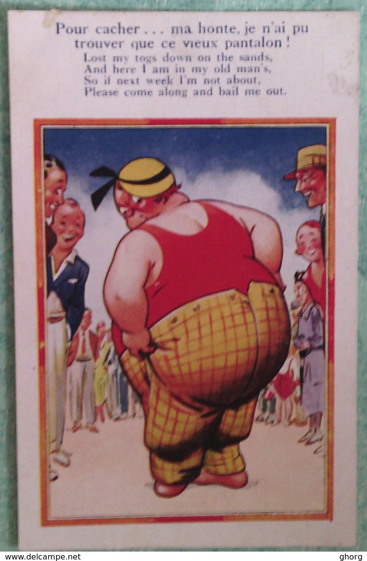 Carte Humouristique N° 3718 Imprimé En Angleterre : "Pour Cacher ... Ma Honte, Je N'ai Pu Trouver Que Ce Vieux Pantalon" - Humour