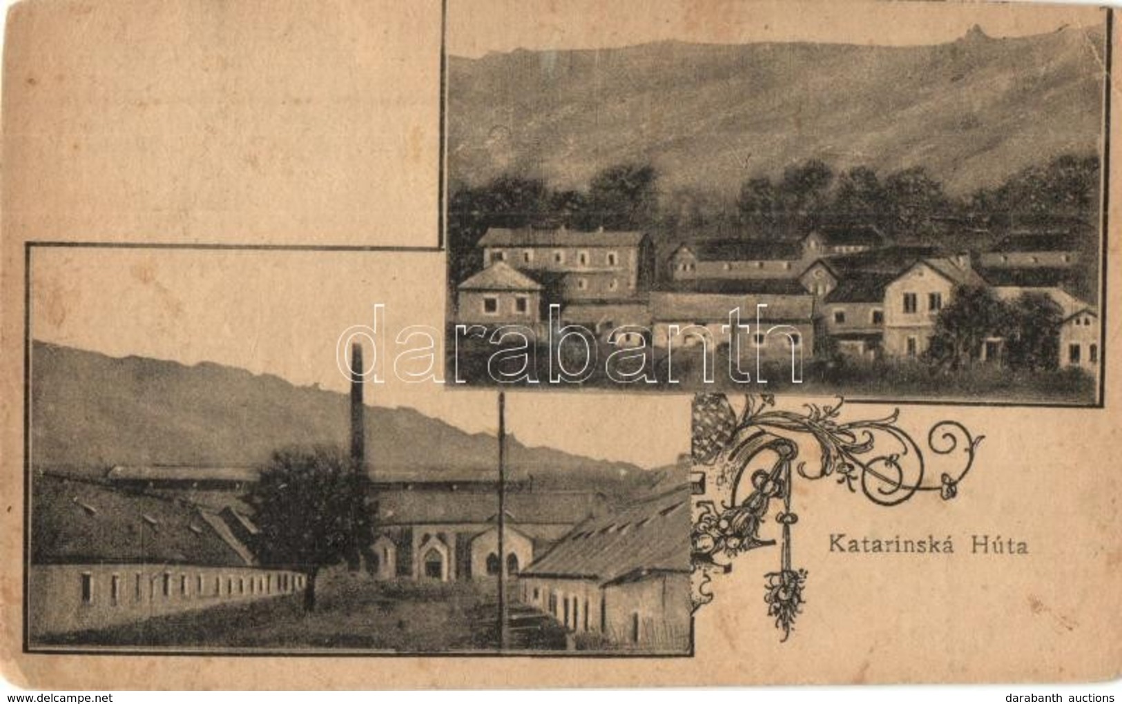 T4 Katalinhuta, Katarínska Huta (Szinóbánya, Cinobana); üveggyár / Glass Factory. Art Nouveau. Jos. Droppa (vágott / Cut - Unclassified