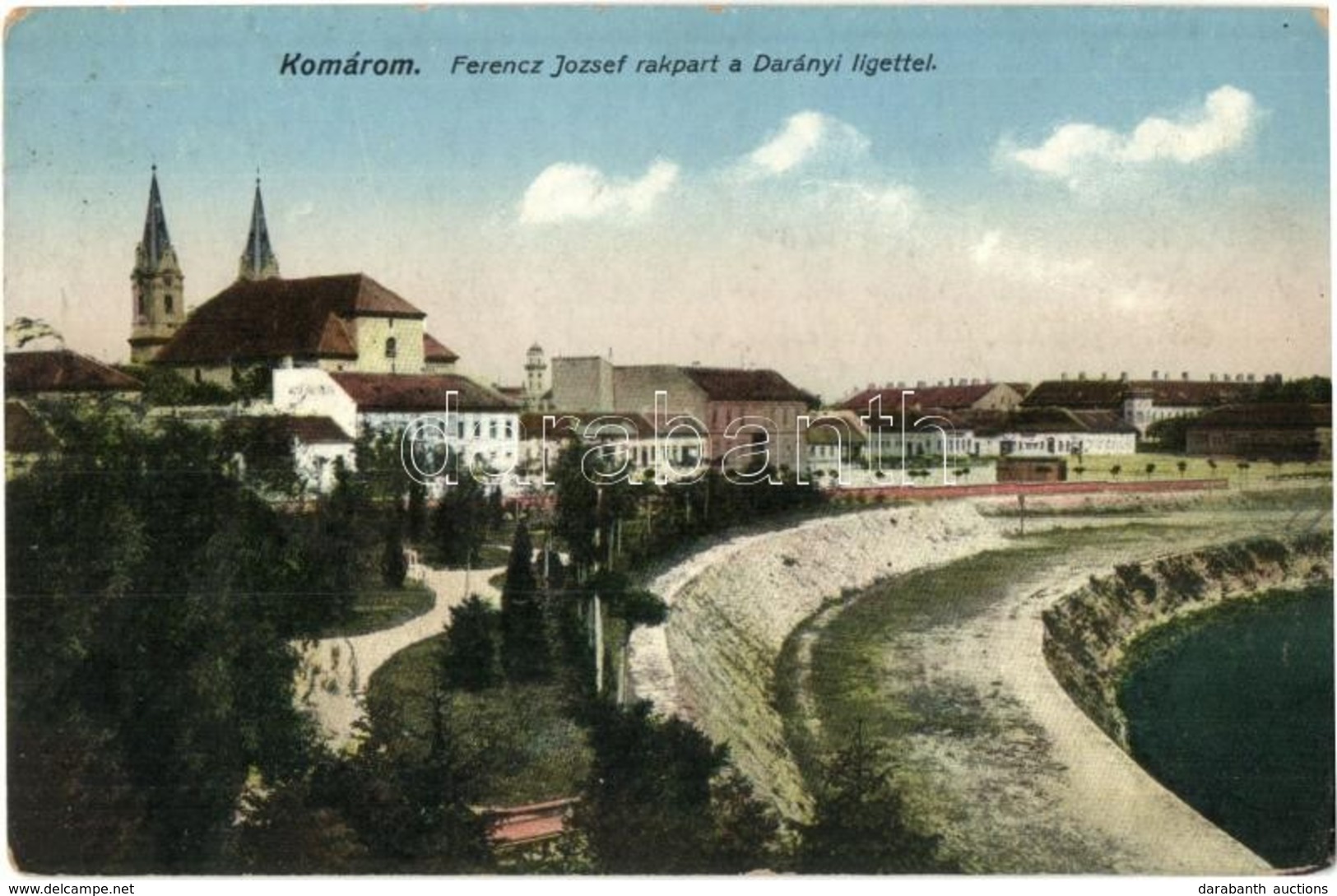 T2/T3 Komárom, Komárno; Ferenc József Rakpart és A Darányi Liget. Kiadja L. H. Pannonia / Franz Joseph Quay, Park (kopot - Ohne Zuordnung