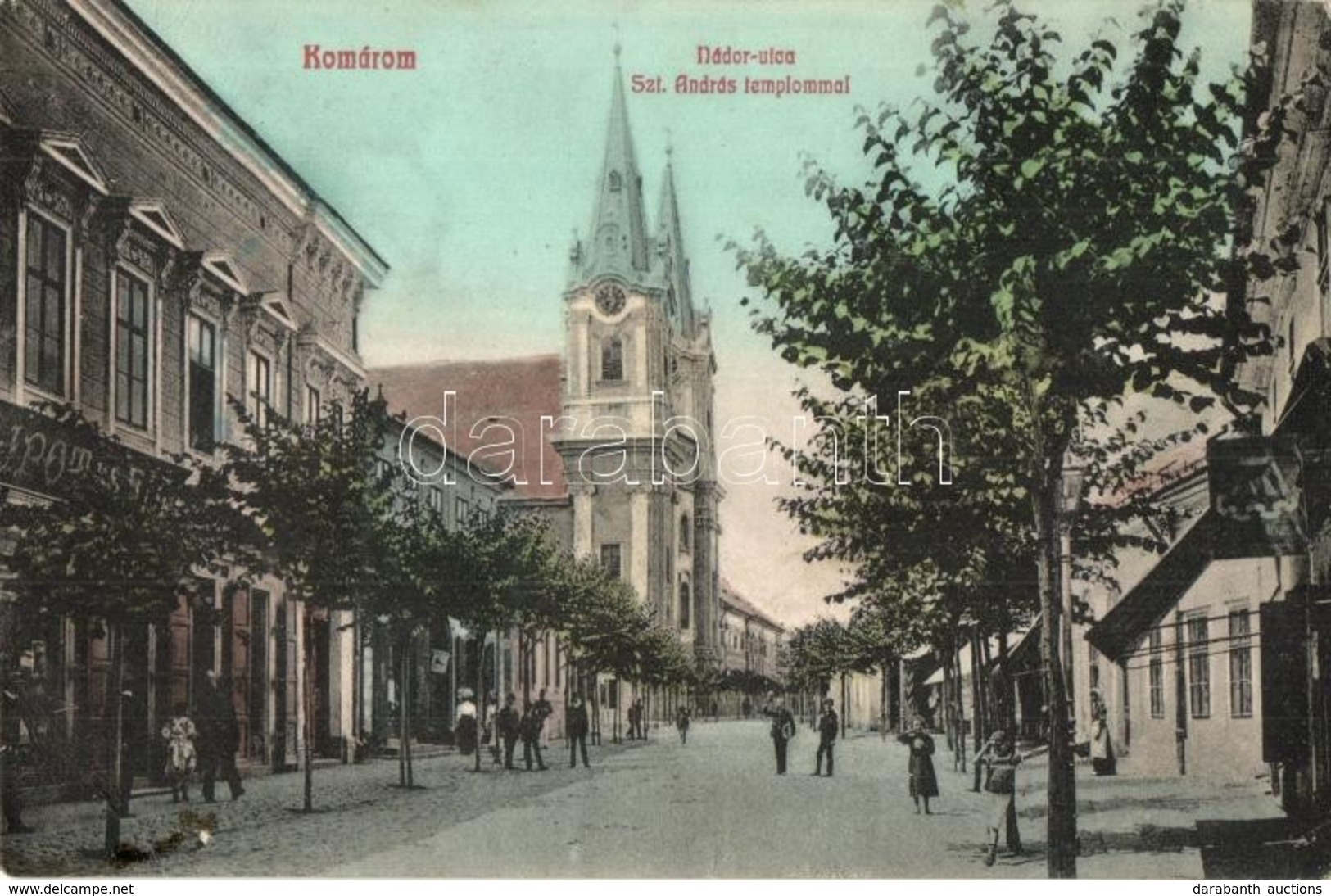 T3 Komárom, Komárno; Nádor Utca, Szent András Templom, üzletek. Kiadja Laky Béla / Street View, Church, Shops (EB) - Unclassified