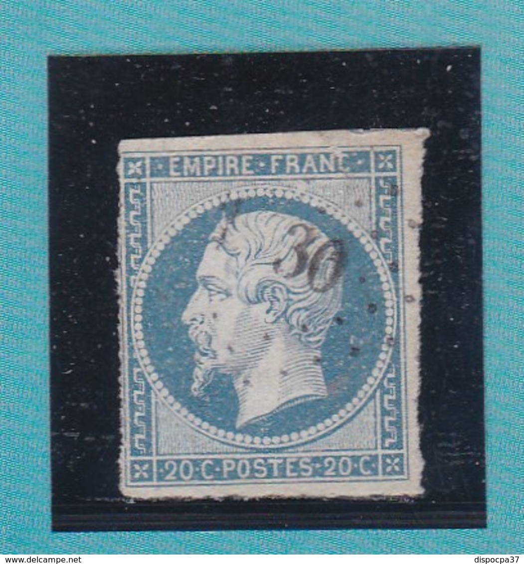 N° 14 Af Bleu Laiteux  LOSANGE PETIT CHIFFRE  XX30   REF ACDIV - 1853-1860 Napoléon III