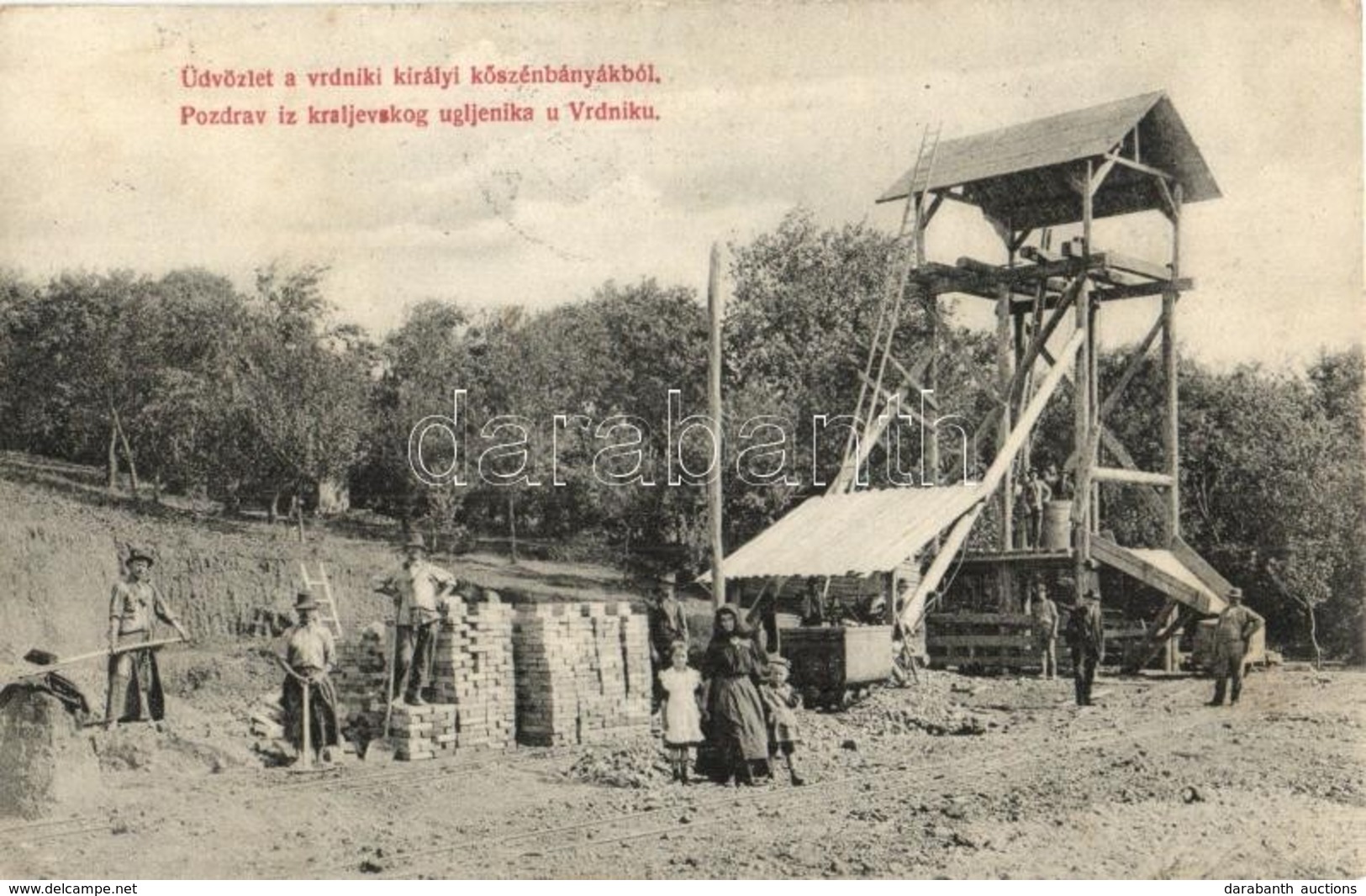 T2 1910 Rednek, Vrdnik; Üdvözlet A Vrdniki Királyi Kőszénbányából! Bányászok, Csille, Létra. Vajda D. Fényképész 409. /  - Ohne Zuordnung