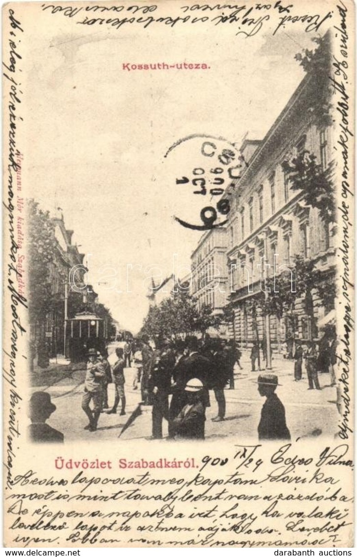 T2/T3 1900 Szabadka, Subotica; Kossuth Utca, Villamos. Kiadja Hermann Mór / Street View, Tram (EK) - Unclassified