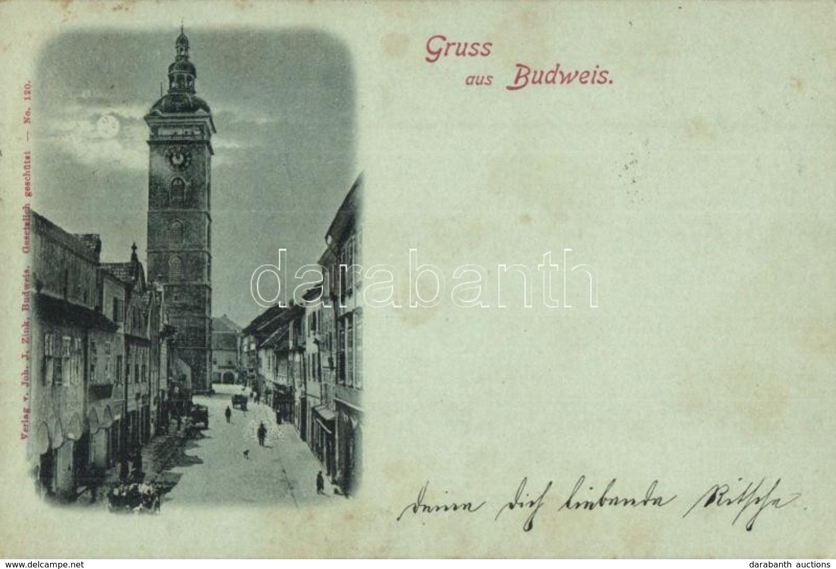 T2 1898 Ceské Budejovice, Budweis; Clock Tower At Night - Unclassified