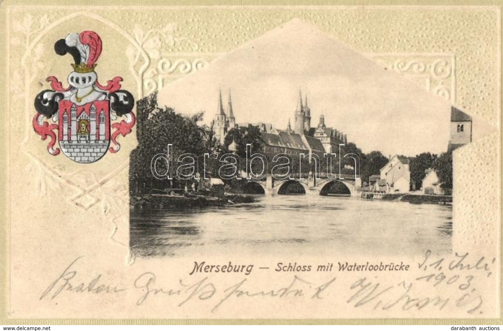 T2 1903 Merseburg, Schloss Mit Waterloobrücke / Castle With Bridge. Reinicke & Rubin No. 671. Art Nouveau Emb. Litho Coa - Unclassified