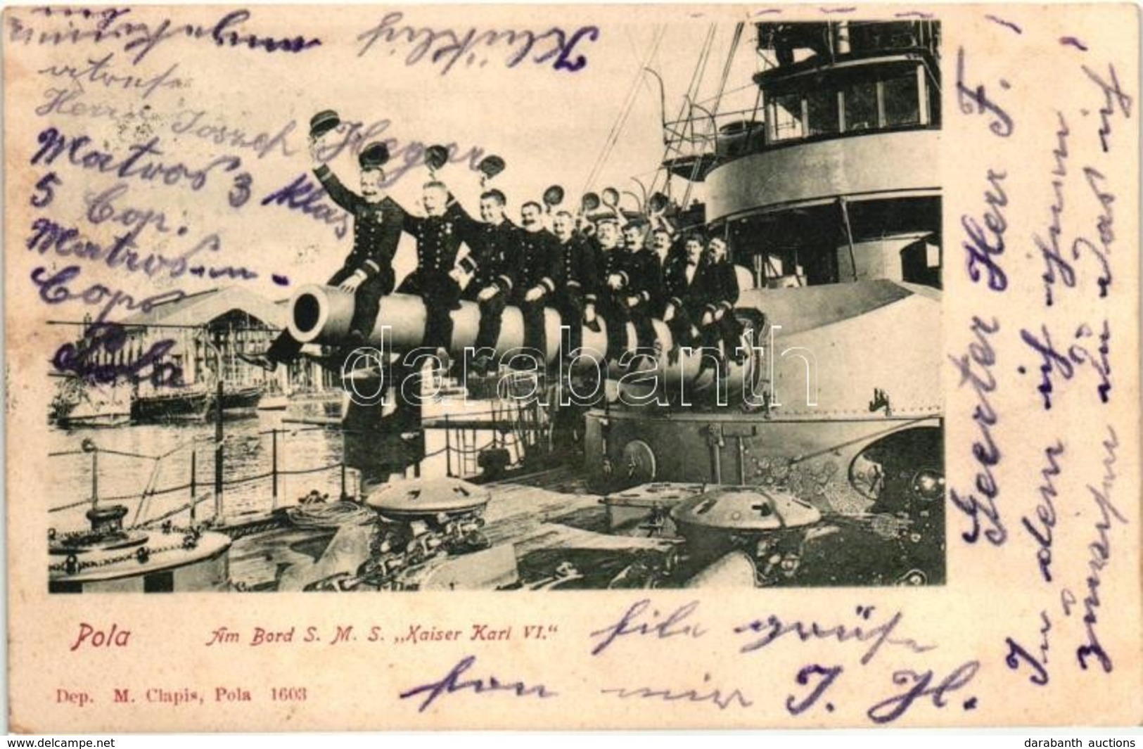 T2 Az SMS Kaiser Karl VI Páncéloscirkáló Matrózai A Fedélzeti ágyún; Alois Beer, Pola / K.u.K. Kriegsmarine, Crusier Shi - Ohne Zuordnung
