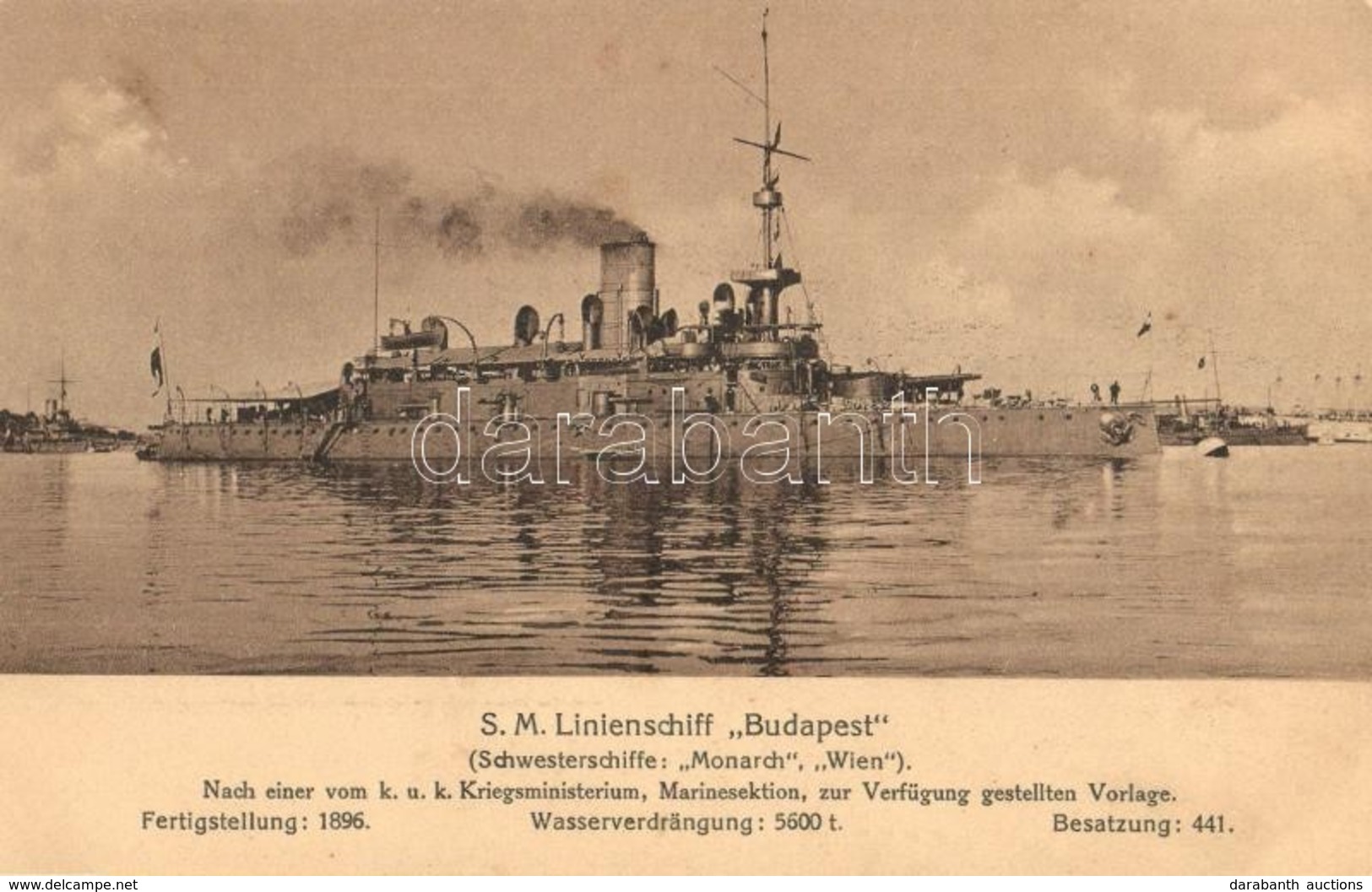 ** T1/T2 SMS Budapest Osztrák-magyar Monarch-osztályú Partvédő Csatahajó / K.u.K. Kriegsmarine SM Linienschiff Budapest  - Unclassified