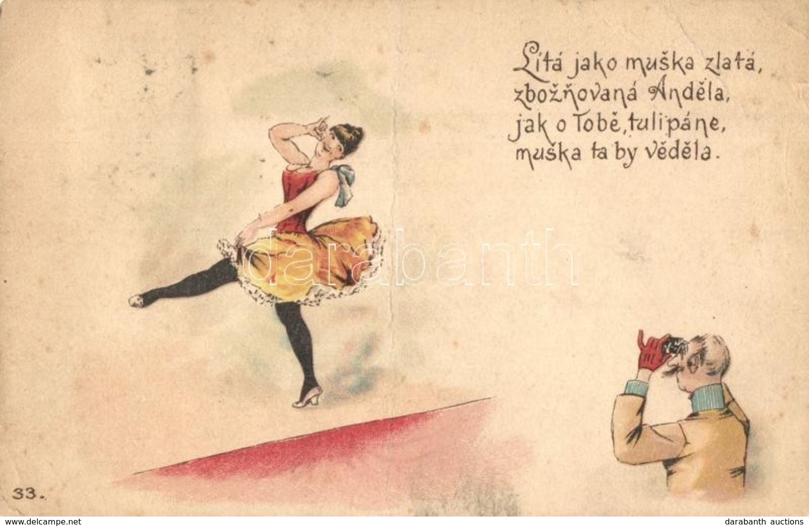 T3 Litá Jako Muska Zlatá... / Humorous Art Postcard With Dancer And Man. Litho  (fa) - Ohne Zuordnung