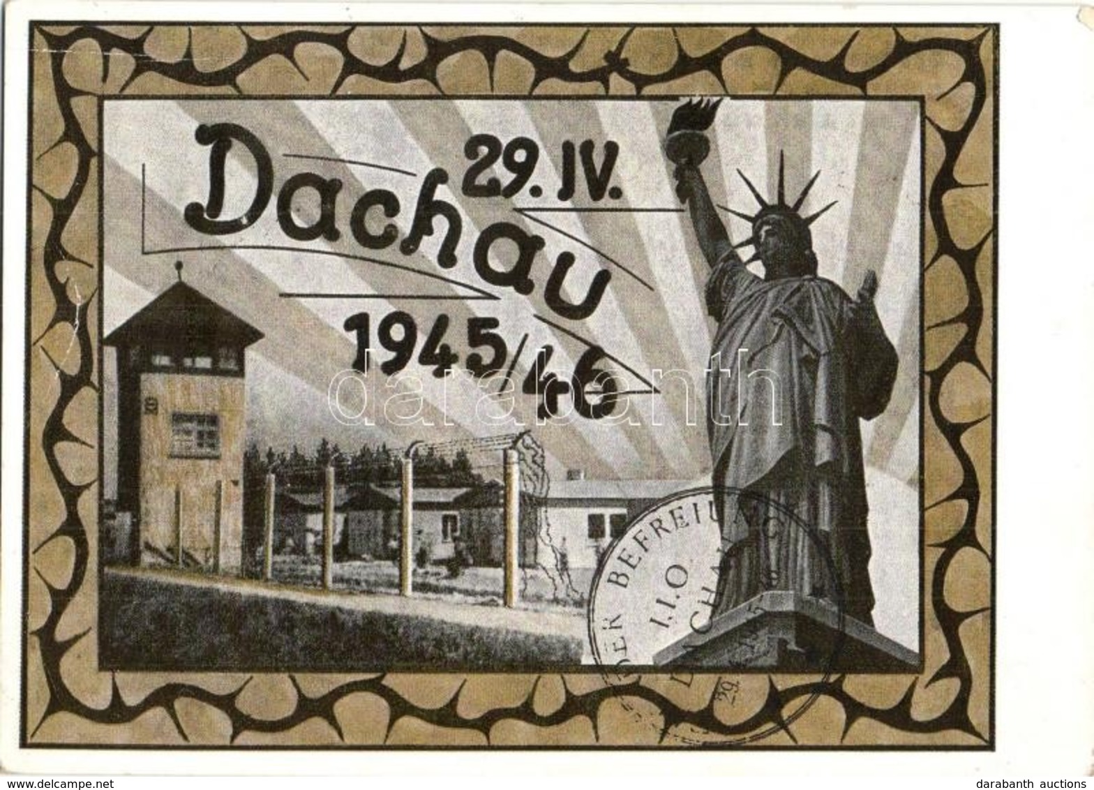 * T2/T3 1945/46 Dachau. Gedenkkarte Zum Tag Der Befreiung Des KZ. Dachau / Dachau Concentration Camp's Liberation Memori - Ohne Zuordnung