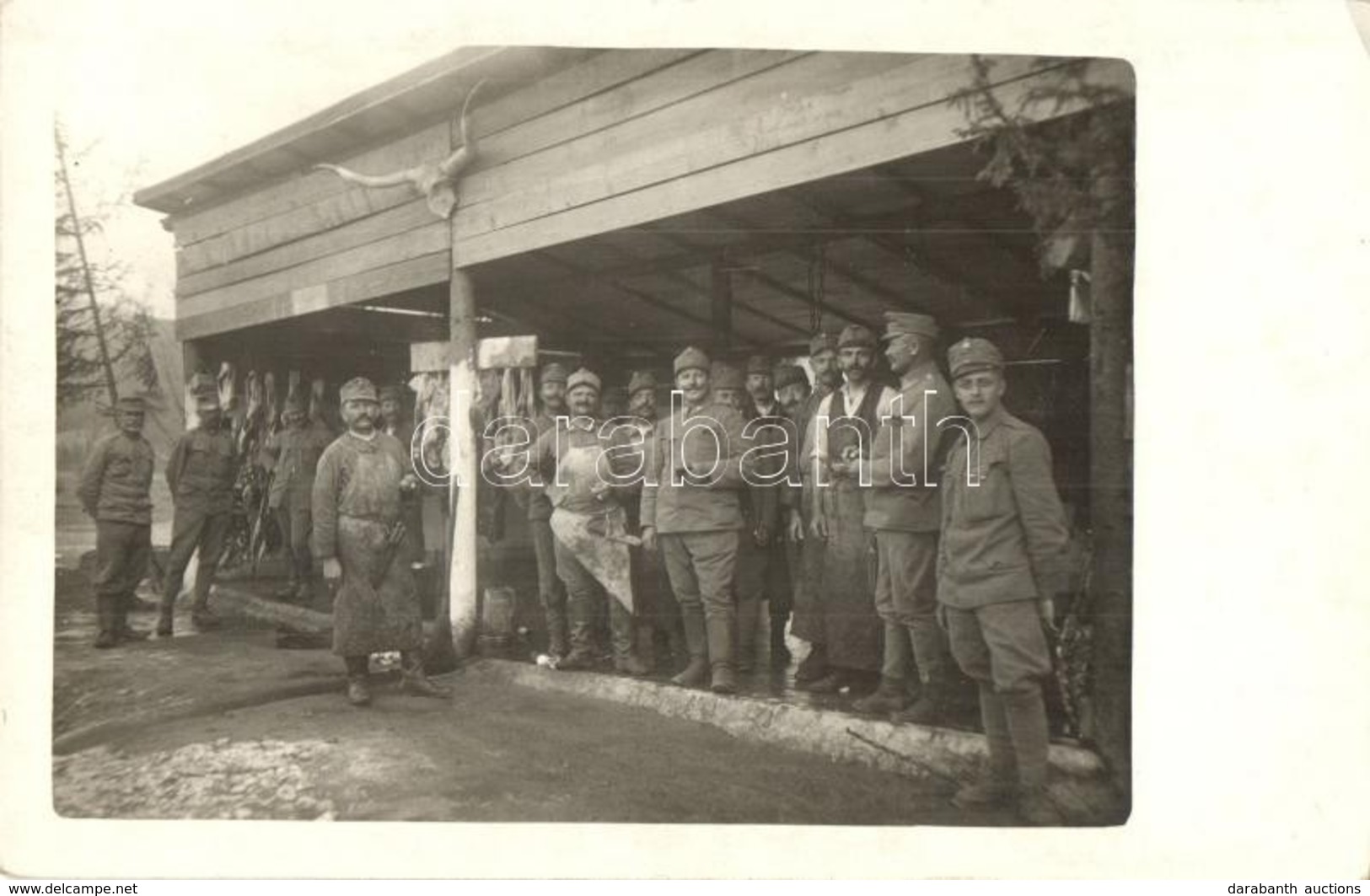 * T2 1917 Osztrák-magyar Tábori Konyha Palánkán, Húsfeldolgozás / WWI Austro-Hungarian K.u.K. Field Kitchen In Palanka,  - Unclassified